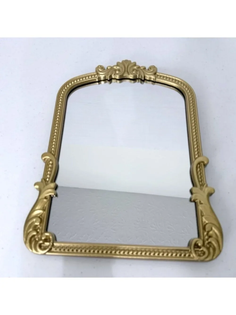 Gold Ornate Framed Arched Vanity Tabletop or Wall Mirror 9